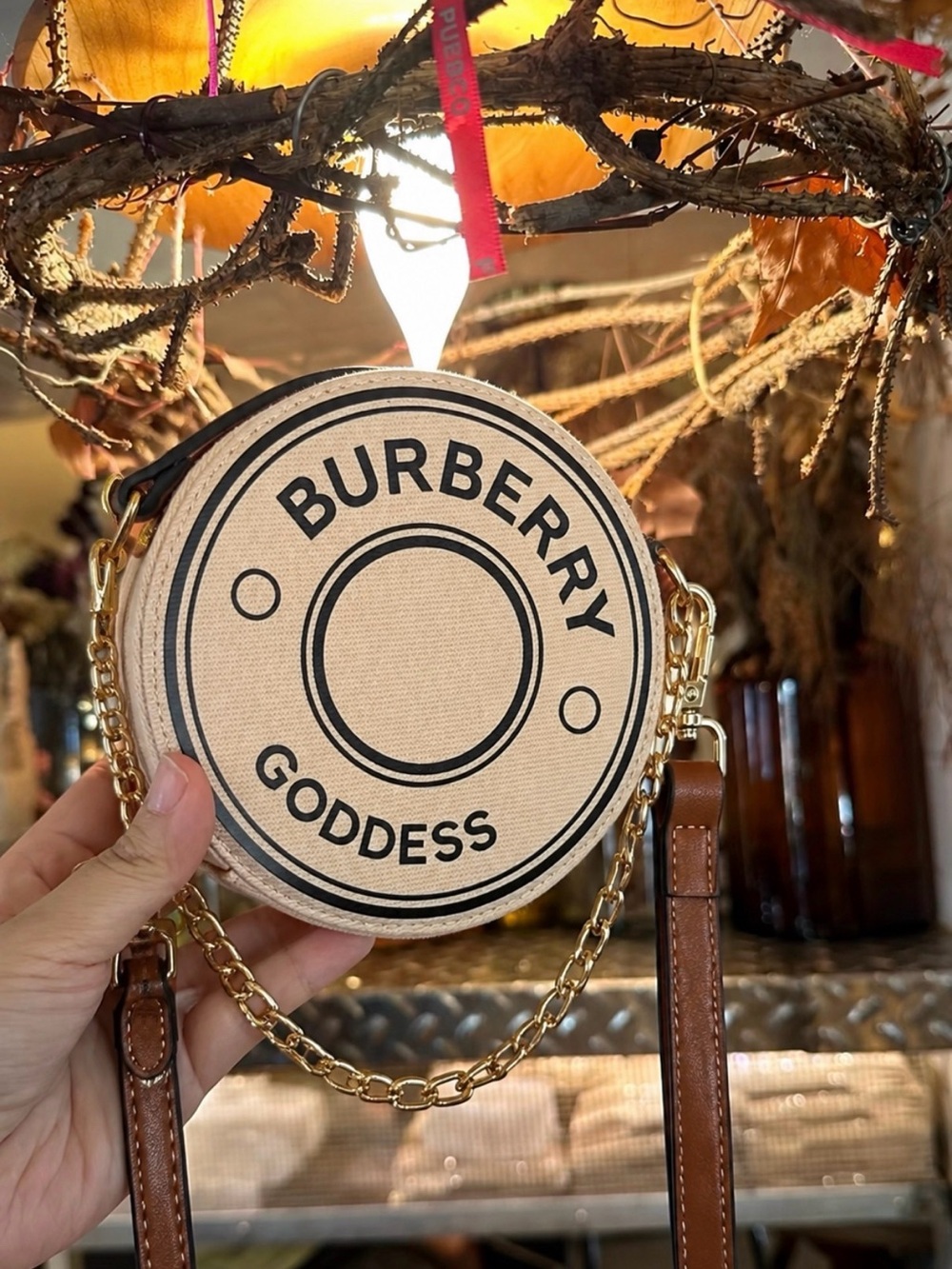 Burberry Goddess Round Canvas Travel jewelry Chain Crossbody Pouch  Shoulder Bag